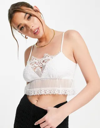 Miss Selfridge lace frill cami in white