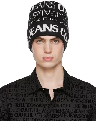 Versace Jeans Couture Black & White Knit Beanie