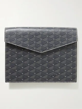 Leather-Trimmed Printed Canvas iPad Case
