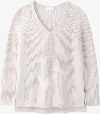 Womens Petal Pink V-neck Long-sleeved Ribbed Wool and Alpaca-blend Jumper