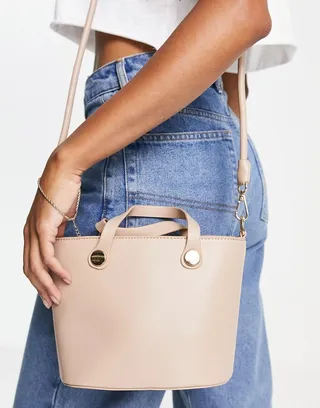 Truffle Collection structured bag with detachable cross body strap in light tan