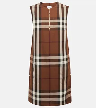 Check wool-blend twill minidress