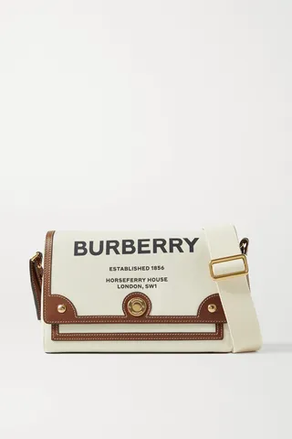 Burberry - Leather-trimmed Printed Canvas Shoulder Bag - Ecru