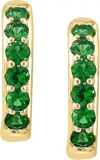 14K Yellow Gold & Natural Emerald Huggie Earrings