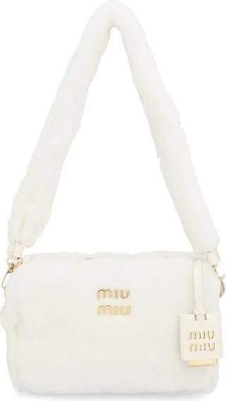Miu Miu Logo Plaque Zipped Fur Shoulder Bag