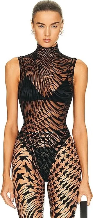 Mugler Sleeveless High Neck Bodysuit in Black