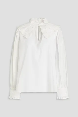 Donia broderie anglaise-trimmed cotton-jacquard blouse