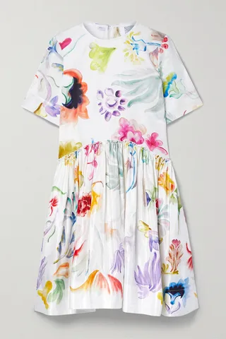 Rosie Assoulin - Ebbs And Flows Gathered Floral-print Linen-blend Mini Dress - White