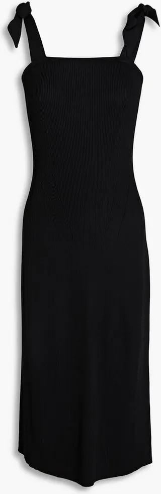 Bow-detailed ribbed-knit midi dress
