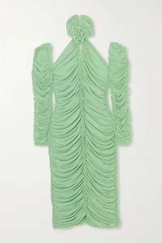 AZ Factory - + Ester Manas Open-back Ruched Stretch-mesh Midi Dress - Blue