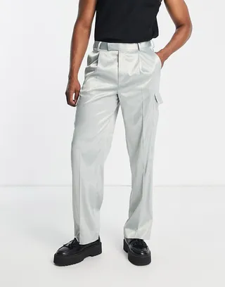 ASOS DESIGN wide leg cargo pants in sage