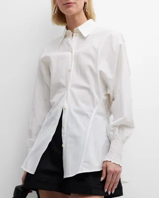 Orient Shirred Button-Down Cotton Shirt