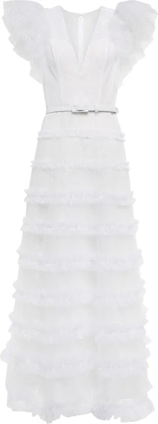 Myra ruffled glitter tulle gown