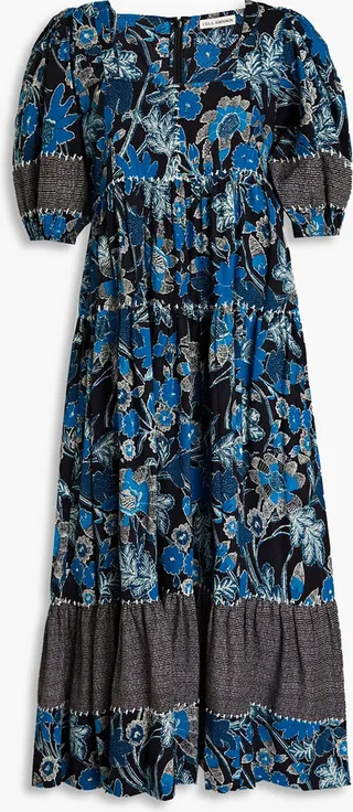 Nora gathered floral-print cotton-blend midi dress