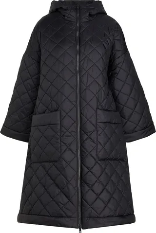 Recycled Nylon Quilted Hooded Puffer Coat Down Jacket Black