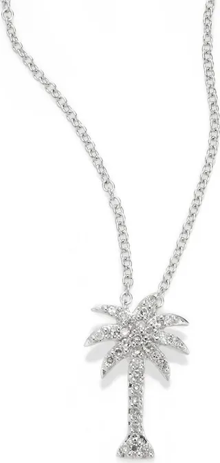14K White Gold & 0.1 TCW Diamond Palm Tree Pendant Necklace