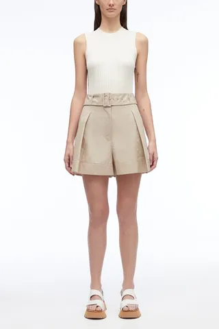 Poplin Belted Utility Short in khaki