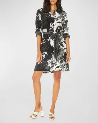 Charlotte Two-Tone Floral-Print Shirtdress