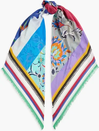 Frayed printed modal and silk-blend scarf