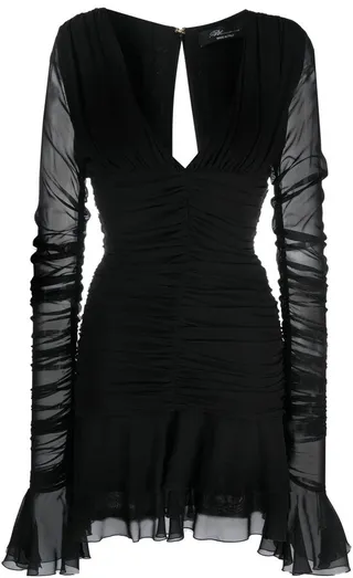 Plunge-Neck Ruffled Mini Dress