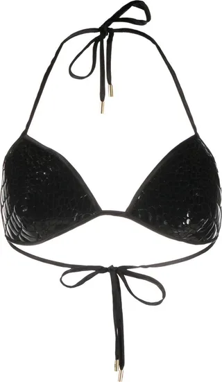 Black Crocodile-Effect Leather Bra Top