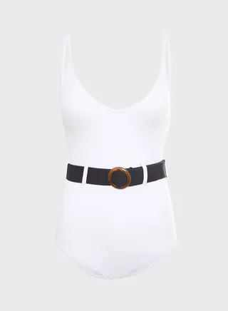 V-Neck Cami Strap Belted Swimsuit