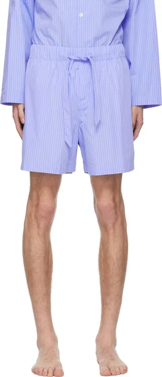 Tekla Blue Striped Pyjama Shorts