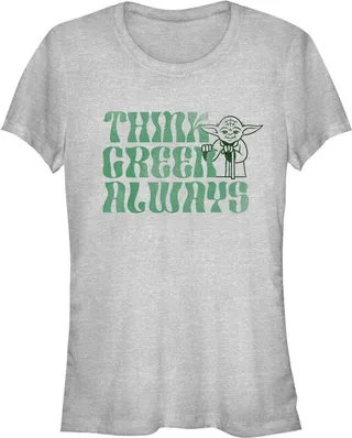 Junior's Star Wars Yoda St. Patrick's Day Think Green Always T-Shirt - Athletic Heather - Medium