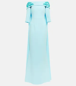 Bellara embroidered shrug and Soshin off-shoulder gown
