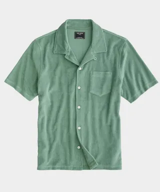 Terry Button-Down Polo in Studio Green