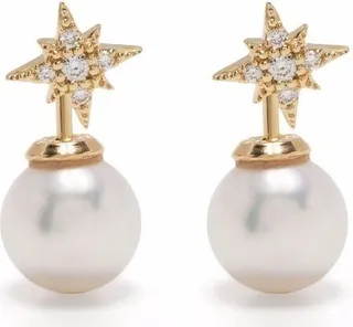 14K Yellow Gold Sea Of Beauty Pearl And Diamond Stud Earrings