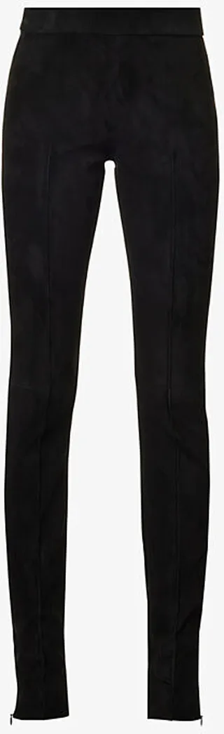 Womens 01 Black Roses Skinny-leg High-rise Suede-leather Trousers