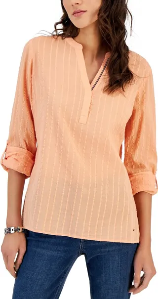 Tommy Hilfiger Women's Roll-Tab Textured Tunic Top