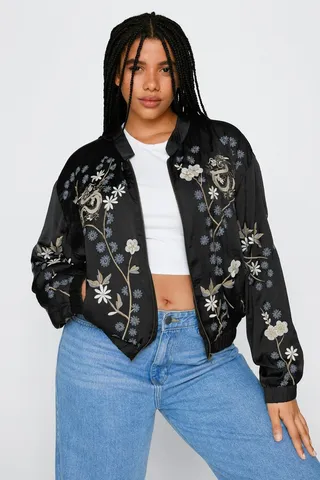 Nasty Gal Womens Plus Size Dragon Embroidered Bomber Jacket