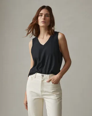 Classic Cotton V-Neck Tank - Black
