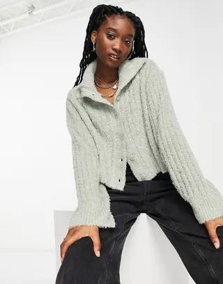 Weekday Jada cardigan in dusty green