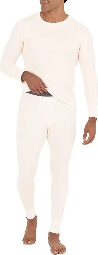 Fruit Of The Loom Mens Recycled Waffle Thermal Underwear Set (Top and Bottom) (Natural) Men's Clothing