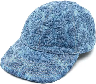 Floral-Embroidered Denim Cap