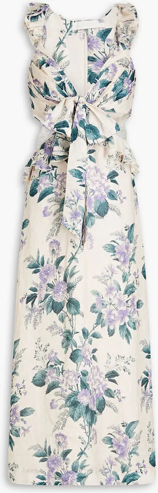 Cassia ruffled floral-print linen midi dress