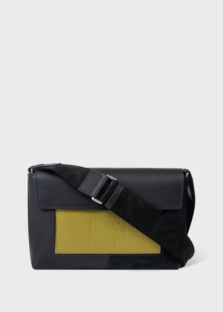 Navy Leather Contrast Panel Cross-Body Bag