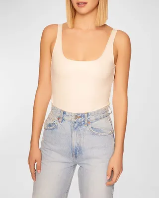 Faux-Leather Low-Back Tank Bodysuit