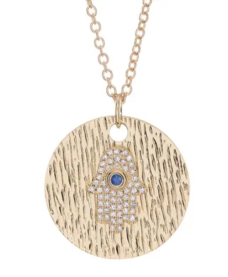 14K Yellow Gold Blue Sapphire & Pave Diamond Hamsa Pendant Necklace - 0.13 ctw