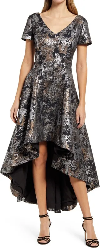 Jacquard High-Low Fit & Flare Dress