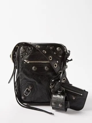 Le Cagole Crinkled-leather Cross-body Bag
