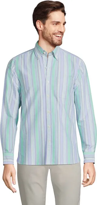 Lands' End Men's Traditional Fit Sail Rigger Oxford Shirt - Small - Glade Green Multi Stripe