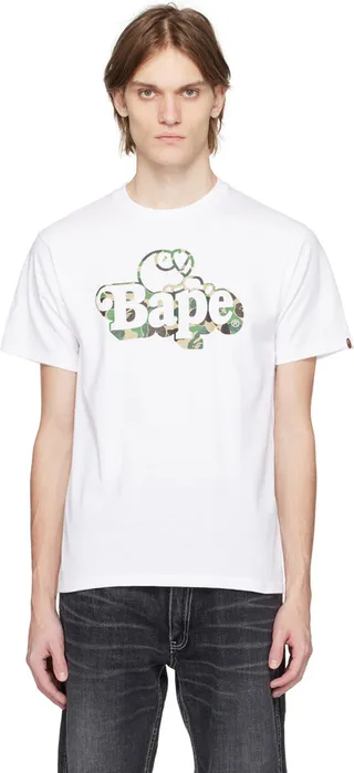BAPE White ABC Camo Milo On Bape T-Shirt