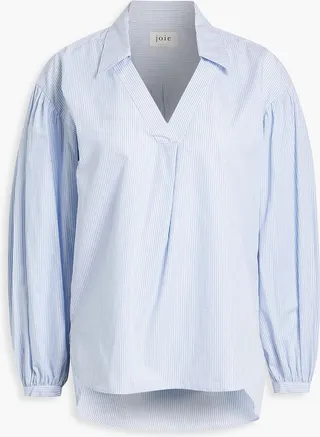 Anstie gathered striped cotton-poplin blouse