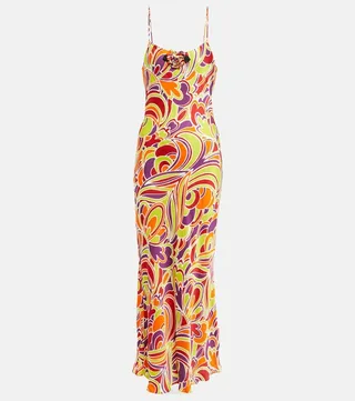 Printed satin slip dress
