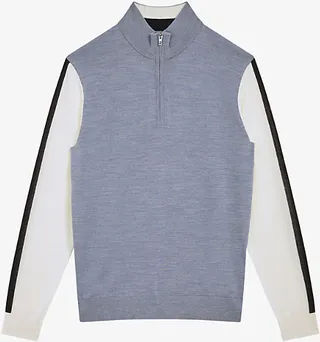 Mens Airforce Blue Leo Half-zip Wool Jumper