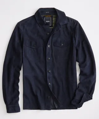 Italian Suede Uniform Shirt In Classic Navy